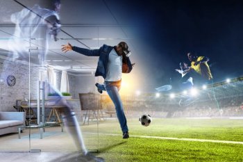 VRでサッカーを楽しむ男性