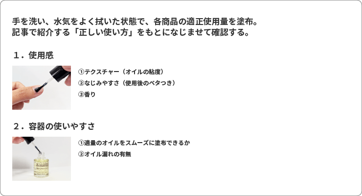 ネイルオイル 検証項目